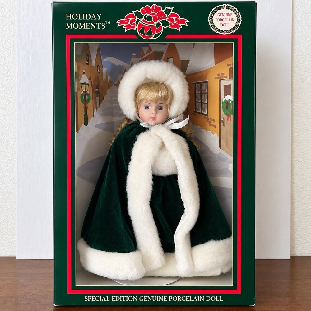 Holiday Moments Special Edition Porcelain Doll Christmas Green Vintage 80s NIB